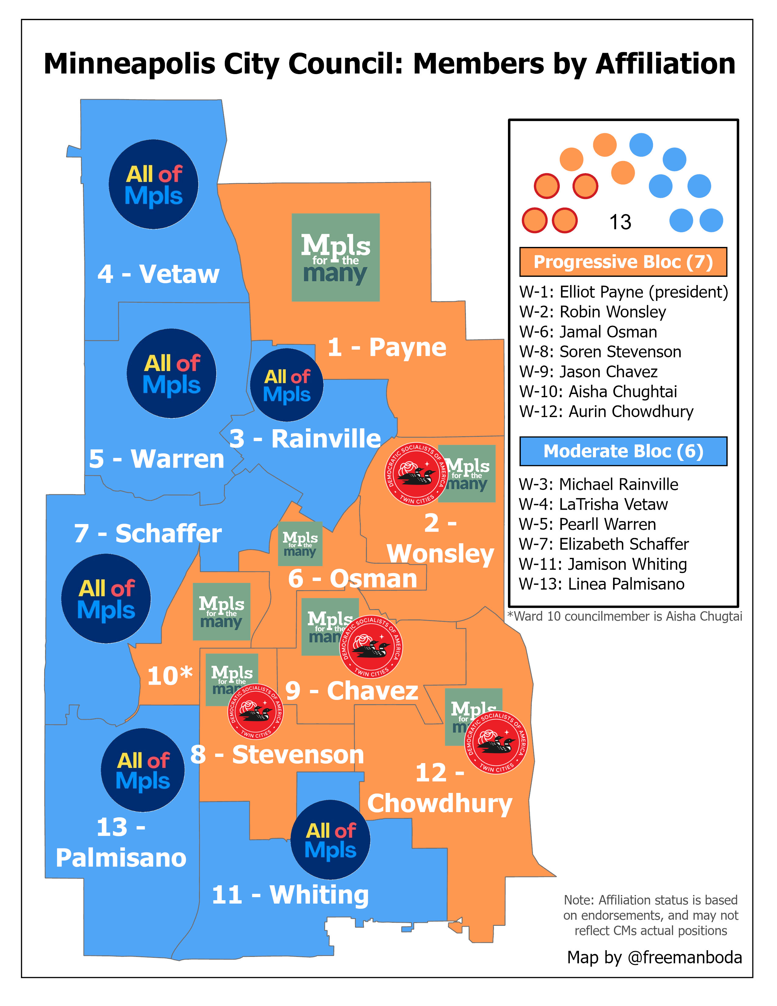 Map of Minneapolis City Council affiliations